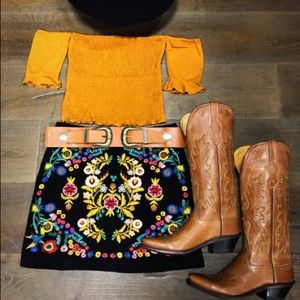 Floral Embroidered Mini Skirt